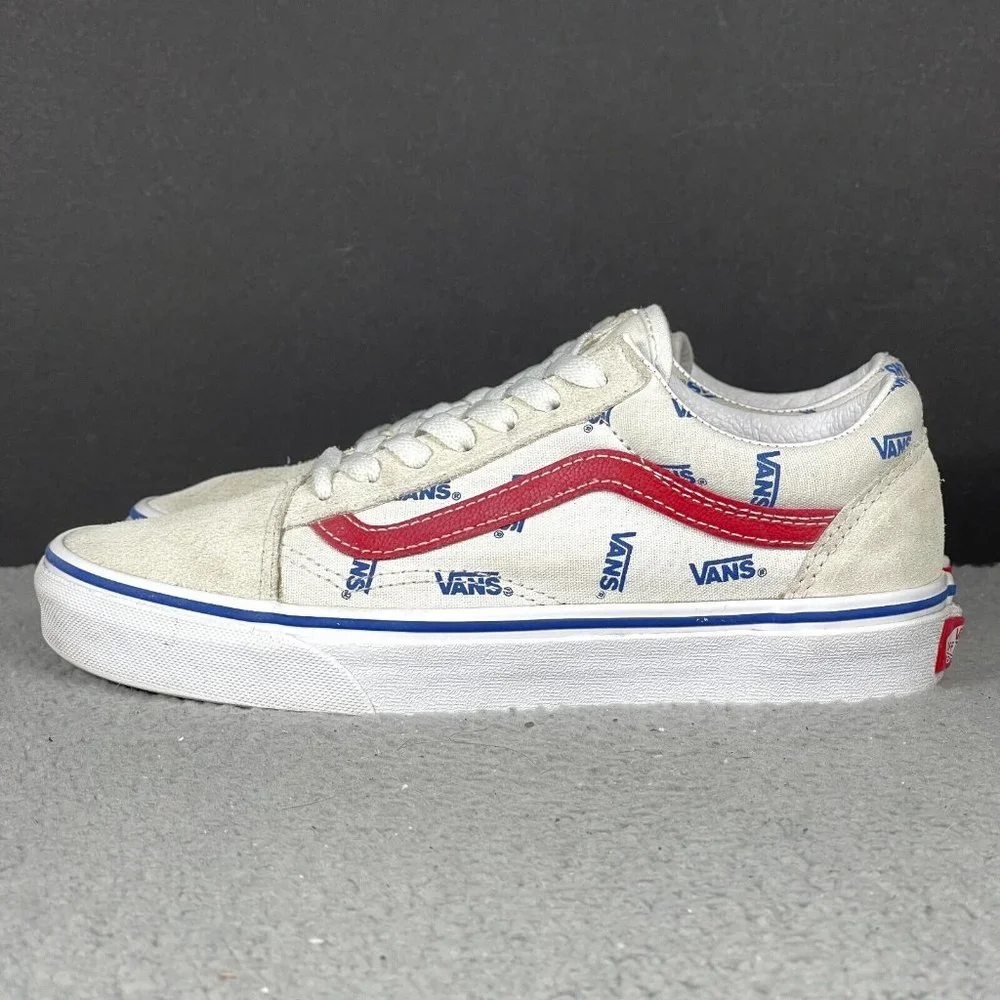 Vans Old Skool Women's Size 6.5 White Red Suede Canvas Lace Up Sneakers Shoes